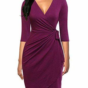 Berydress Classic 3/4 sleeve faux wrap dress